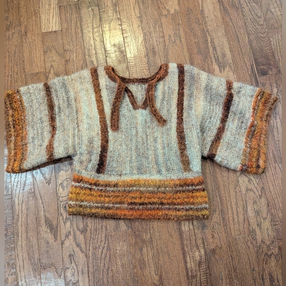 Vintage Women's knit mohair Silk wool blend striped sweater  kimono Sleeve Sz L - Picture 10 of 12